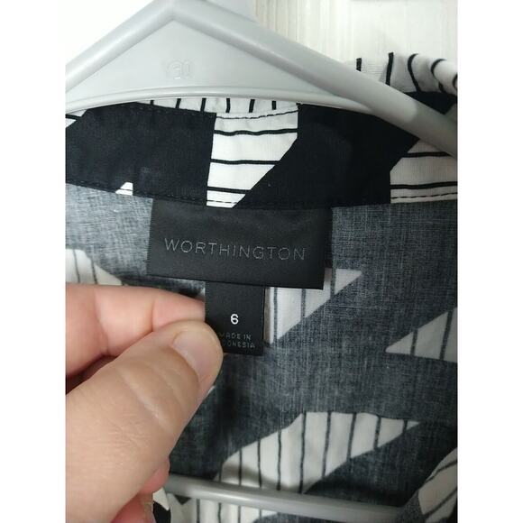 Worthington Woman 6 Blouse Collared Button Blue White Black Professional... - Picture 3 of 9